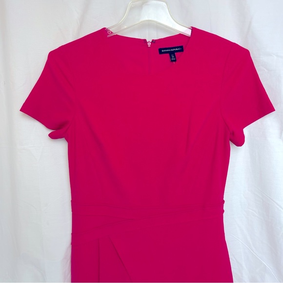 Banana Republic NWT Pink Dress Shortsleeved Pockets Linen Poly Rayon Sz.10-Tall - Picture 2 of 10